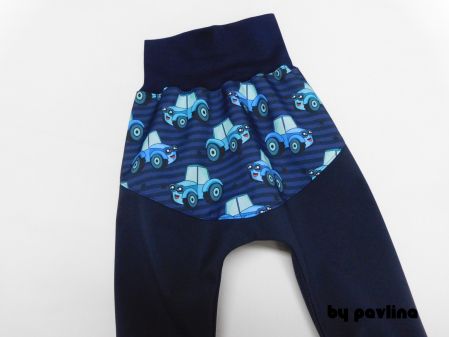 Chlapecké jarní - podzimní softshellové baggy 3 - Tm. modré s traktůrkama