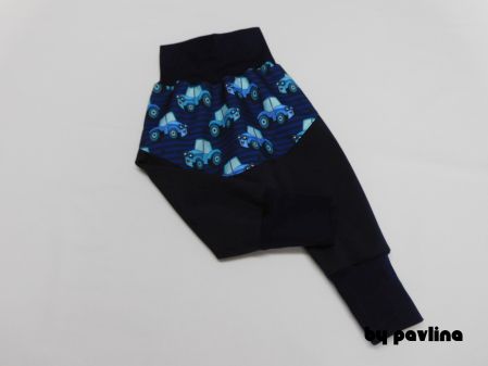 Chlapecké jarní - podzimní softshellové baggy 3 - Tm. modré s traktůrkama