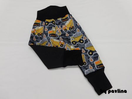 Chlapecké zimní softshellové kalhoty/turky - Stavební stroje žl. + černá