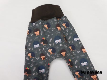 Dětské zimní softshellové kalhoty/turky - Ježečci na olivové