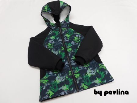 Chlapecká softshellová bunda - Dino maskáč s černou vel. 110/116