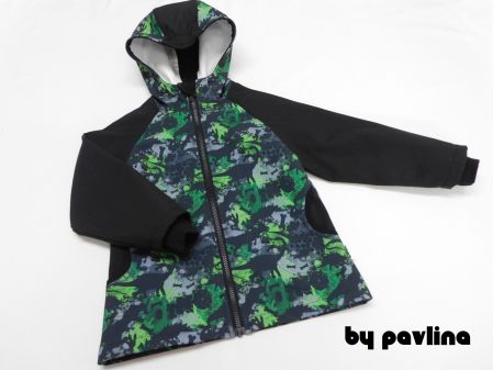 Chlapecká softshellová bunda - Dino maskáč s černou vel. 110/116
