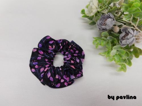 Gumička do vlasů / scrunchies - Akvarelové lístky