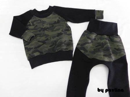 Dětská tepláková souprava - Maskáč oliva s černou