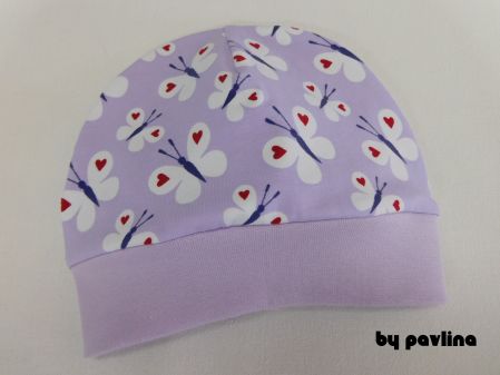 Dívčí klasická čepice s lemem - Motýlci