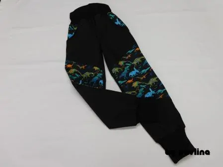 Jarní - podzimní rostoucí softshellové kalhoty - Černé + Dino