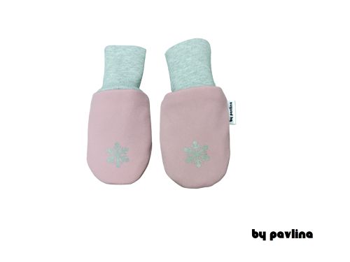 Dívčí kojenecké softshellové rukavice - Starorůžové s vločkou