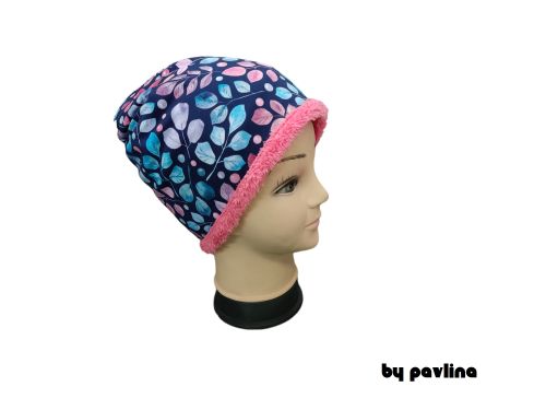 Dívčí zimní klasická čepice - Lístečky a bobulky