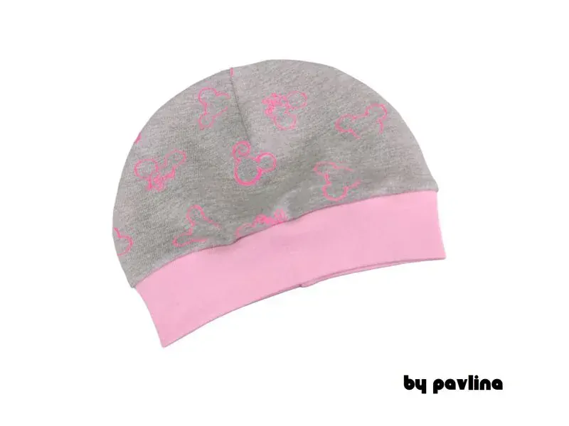 Dívčí čepice s lemem - Myšky na šedé