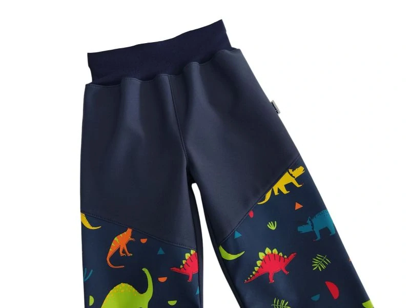 Dětské zimní rostoucí softshellové kalhoty  - Tm. modré + Dino 