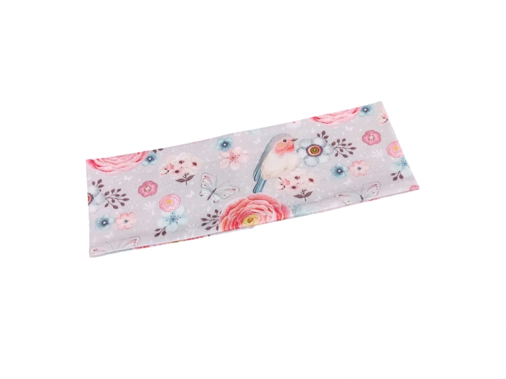 Dívčí / dámská čelenka - rovná - Ptáčci na šedé