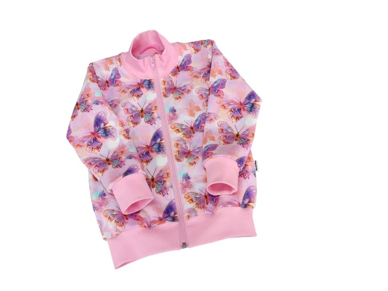 Dívčí mikina na zip - Motýlci na růžové vel. 116
