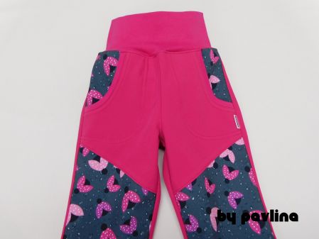 Dívčí zimní softshellové kalhoty - Malinové + Berušky