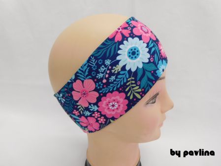 Dívčí / dámská funkční čelenka - Modré sedmikrásky