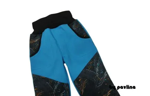 Zimní rost. softshellové kalhoty - Modré + stopy pneumatik