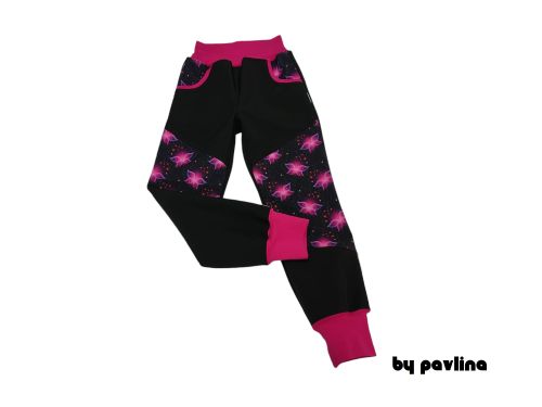 Dívčí zimní rostoucí softshellové kalhoty - Černé + Motýlci