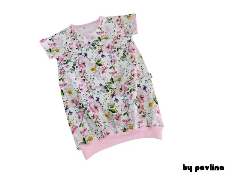 Dívčí balonkové šaty - Jabloňové květy na bílé