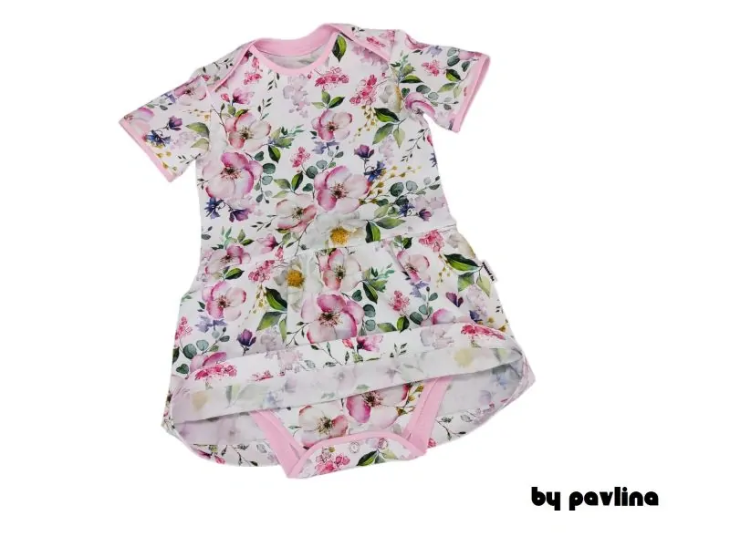 Dívčí body šaty - Jabloňové květy na bílé