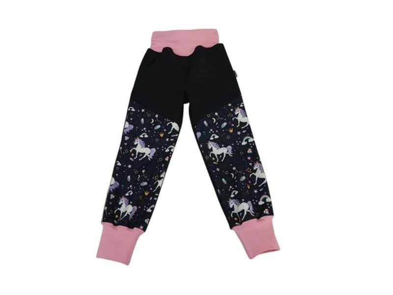 Dívčí zimní rostoucí softshellové kalhoty  - Černé + Magičtí jednorožci