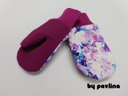 Dívčí softshellové rukavice 2 - Ostružina + Akvarelové květy