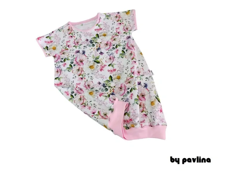 Dívčí balonkové šaty - Jabloňové květy na bílé