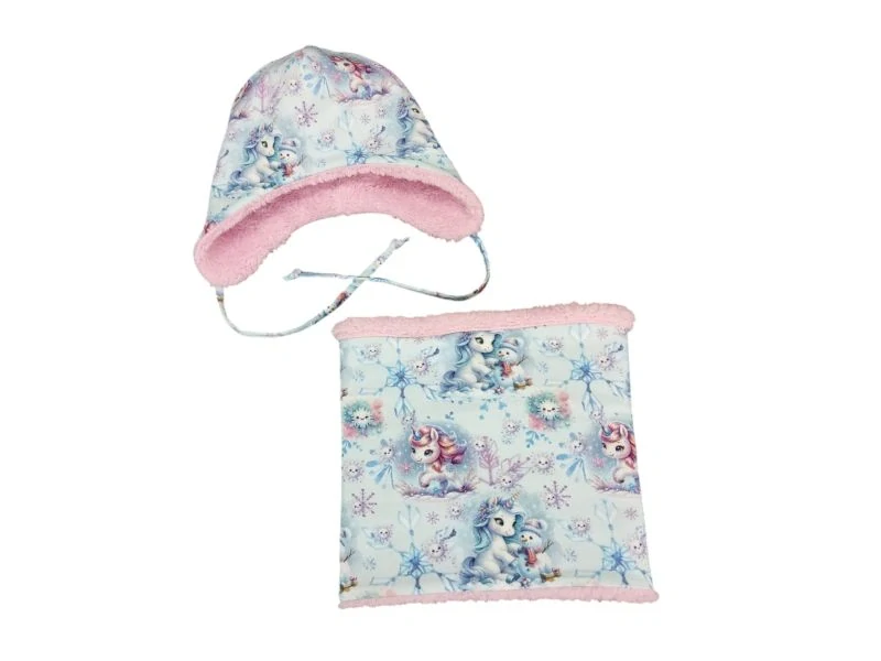 Zimní oboustranný nákrčník - Jednorožci a sněhuláci