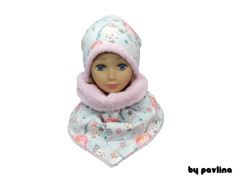 Dívčí zimní šátkošála - Ptáčci na šedé 2