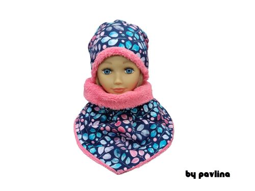 Dívčí zimní klasická čepice - Lístečky a bobulky