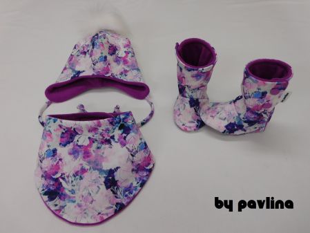 Dívčí zimní kojenecký oboustranný nákrčník - Akvarelové květy