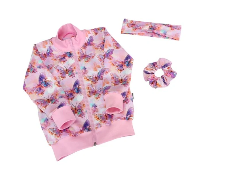 Dívčí mikina na zip - Motýlci na růžové vel. 116