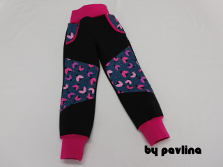 Dívčí zimní rostoucí softshellové kalhoty - Černé + Berušky