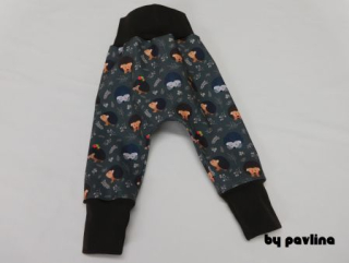 Dětské zimní softshellové kalhoty/turky - Ježečci na olivové