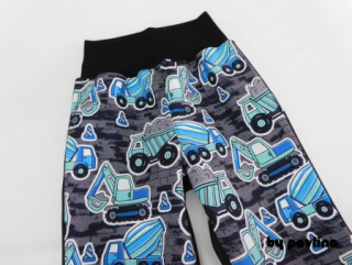 Chlapecké zimní rostoucí softshellové kalhoty - Stavební stroje modré + černá