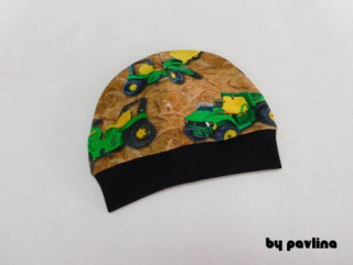 Chlapecká klasická čepice s lemem - Traktory a bagry v obilí