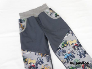 Chlapecké zimní rostoucí softshellové kalhoty - Šedé + traktory
