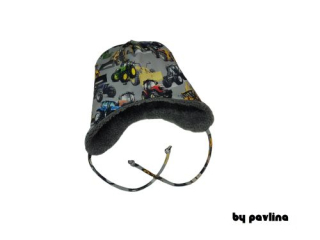 Dětská zimní kojenecká čepice - Traktory