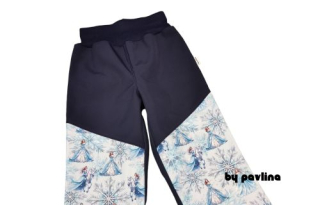 Dívčí zimní rostoucí softshellové kalhoty  - Tm. modré + Ledové princezny