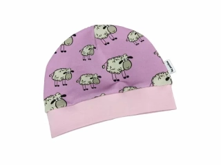 Dívčí čepice s lemem - Ovečky na růžové