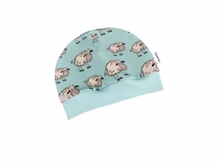 Dětská čepice s lemem - Ovečky na mint