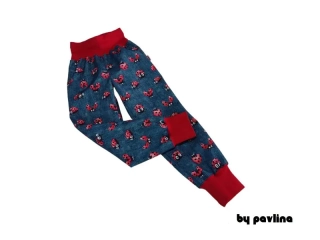 Dívčí jarní - podzimní rostoucí softshellové kalhoty - Červené berušky