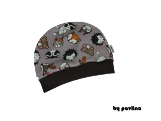 Dětská čepice s lemem - Zvířátka na hnědé