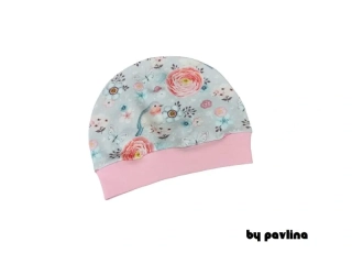 Dívčí slabší čepice s lemem - Ptáčci na šedé