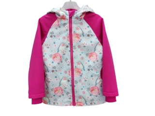 Dívčí softshellová bunda - Ptáčci na šedé s malinou vel. 110/116
