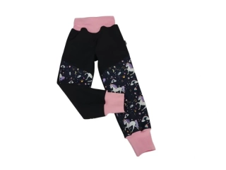 Dívčí zimní rostoucí softshellové kalhoty  - Černé + Magičtí jednorožci