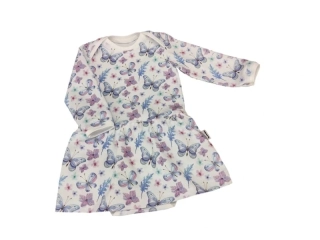 Dívčí body šaty - dlouhý rukáv - Motýlci růžovomodří