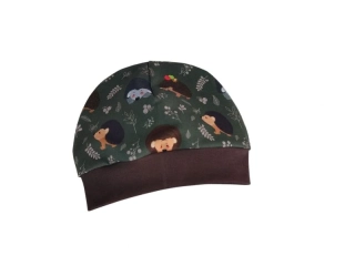 Dětská čepice s lemem - Ježečci na olivě