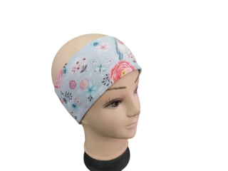 Dívčí / dámská čelenka - rovná - Ptáčci na šedé