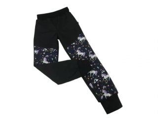 Dívčí zimní rostoucí softshellové kalhoty  - Černé + Magičtí jednorožci 2